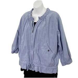 Eddie Bauer Womens Jacket Sz Large Blue Cinched‎ Peplum Hem Full Zip 3/4 Sleeve